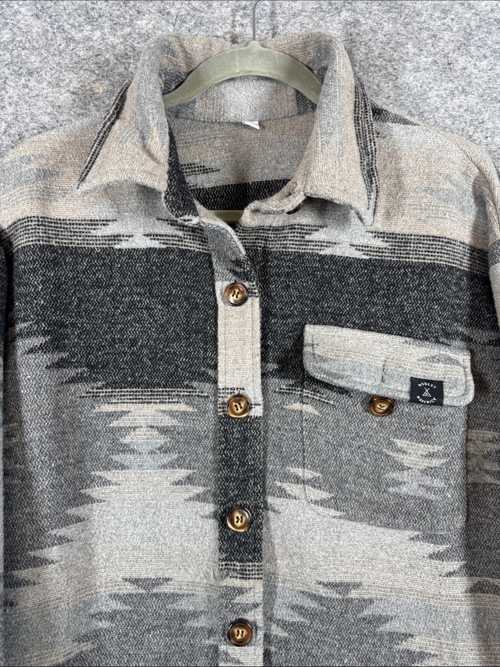 Patterned Button Up Shacket Aztec Western Print Boho Jacket Large Rodeo Festival - Picture 3 of 14